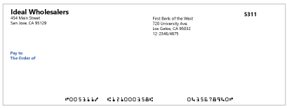 Preprinted standard check sample.