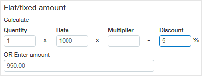 Quantity = 1, Rate = 1000, Discount = 5. OR Enter amount displays 950.00.