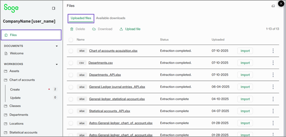 Files that have been uploaded to the import service.