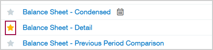 The Reports center with 1 favorite report shown, illustrating the difference in color of the star icon.